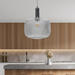 First Choice Lighting Set Of 2 Batley Large - Clear Ribbed Glass Chrome Deco Pendants - thumbnail 4