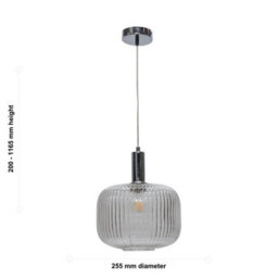 First Choice Lighting Set Of 2 Batley Large - Clear Ribbed Glass Chrome Deco Pendants - thumbnail 6