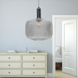 First Choice Lighting Set Of 2 Batley Large - Clear Ribbed Glass Chrome Deco Pendants - thumbnail 5