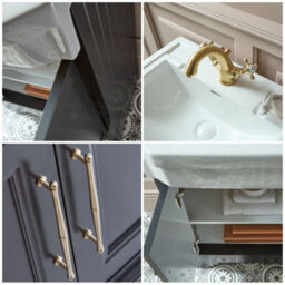 Homestylestore Black Grey 570mm Bathroom Vanity Unit And Brushed Brass T Bar Handles - thumbnail 2