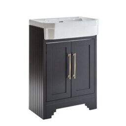 Homestylestore Black Grey 570mm Bathroom Vanity Unit And Brushed Brass T Bar Handles