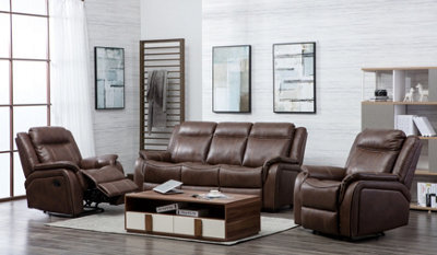 Furnishings For Less UK New Hampshire Tan Brown 3 Piece Sofa Suite Reclining Armchairs Leatherair Leather 3 + 1 + 1 - image 1