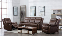 Furnishings For Less UK New Hampshire Tan Brown 3 Piece Sofa Suite Reclining Armchairs Leatherair Leather 3 + 1 + 1