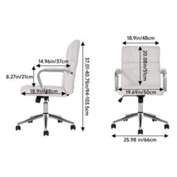 Living And Home Swivel & Height White Chenille Adjustable Office Chair - thumbnail 5