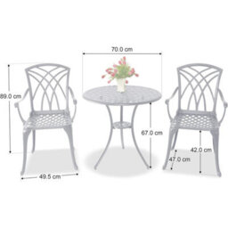 Homeology Oshowa Grey Aluminium Weatherproof Outdoor Table And 2 Comfortable Chairs Bistro Set With Black Cushions - thumbnail 9