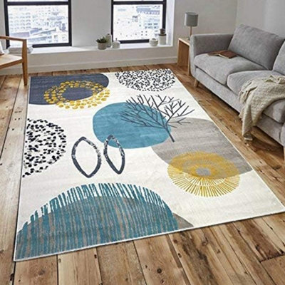 Melrose Venus Modern Contemporary Colourful Winterland Grey Blue Cream Gold Large Indoor Area Rug 160/230Cm - image 1