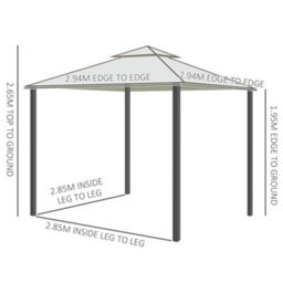 Outsunny 3 X 3 M Metal Gazebo Garden Outdoor 2-Tier Roof Marquee Party White - thumbnail 3