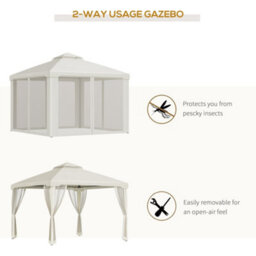 Outsunny 3 X 3 M Metal Gazebo Garden Outdoor 2-Tier Roof Marquee Party White - thumbnail 4