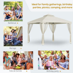 Outsunny 3 X 3 M Metal Gazebo Garden Outdoor 2-Tier Roof Marquee Party White - thumbnail 7