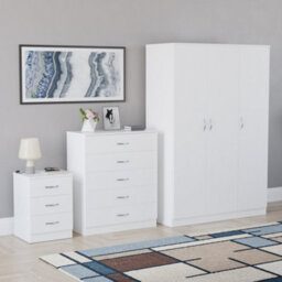 Lassic Vida Designs Riano 3 Piece Bedroom Set (3 Drawer Bedside Chest, 5 Drawer Chest, 3 Door Wardrobe), White - thumbnail 6