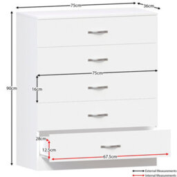 Lassic Vida Designs Riano 3 Piece Bedroom Set (3 Drawer Bedside Chest, 5 Drawer Chest, 3 Door Wardrobe), White - thumbnail 4