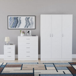 Lassic Vida Designs Riano 3 Piece Bedroom Set (3 Drawer Bedside Chest, 5 Drawer Chest, 3 Door Wardrobe), White - thumbnail 7