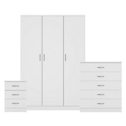 Lassic Vida Designs Riano 3 Piece Bedroom Set (3 Drawer Bedside Chest, 5 Drawer Chest, 3 Door Wardrobe), White - thumbnail 8