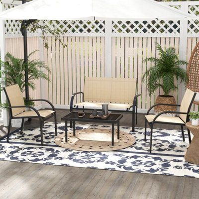 Outsunny 4Pcs Patio Furniture Set Garden Sofa Glass Top Coffee Table Beige - image 1
