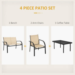 Outsunny 4Pcs Patio Furniture Set Garden Sofa Glass Top Coffee Table Beige - thumbnail 4