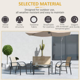Outsunny 4Pcs Patio Furniture Set Garden Sofa Glass Top Coffee Table Beige - thumbnail 6