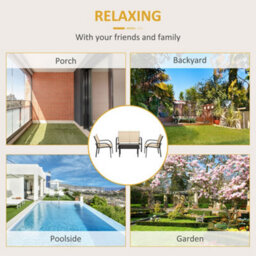 Outsunny 4Pcs Patio Furniture Set Garden Sofa Glass Top Coffee Table Beige - thumbnail 7