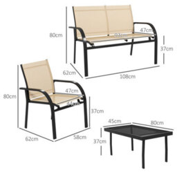 Outsunny 4Pcs Patio Furniture Set Garden Sofa Glass Top Coffee Table Beige - thumbnail 3