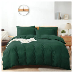 Ameha Plain Dyed Duvet Cover Complete Set With Matching Fitted Sheet & Pillowcase Microfiber Double Emerald Green - thumbnail 1