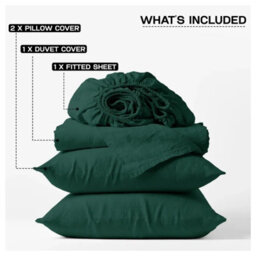 Ameha Plain Dyed Duvet Cover Complete Set With Matching Fitted Sheet & Pillowcase Microfiber Double Emerald Green - thumbnail 5