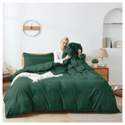 Ameha Plain Dyed Duvet Cover Complete Set With Matching Fitted Sheet & Pillowcase Microfiber Double Emerald Green - thumbnail 2