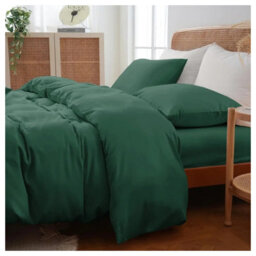 Ameha Plain Dyed Duvet Cover Complete Set With Matching Fitted Sheet & Pillowcase Microfiber Double Emerald Green - thumbnail 3