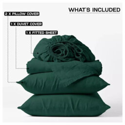 Ameha Plain Dyed Duvet Cover Complete Set With Matching Fitted Sheet & Pillowcase Microfiber Double Emerald Green - thumbnail 8