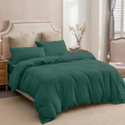 Ameha Plain Dyed Duvet Cover Complete Set With Matching Fitted Sheet & Pillowcase Microfiber Double Emerald Green - thumbnail 9