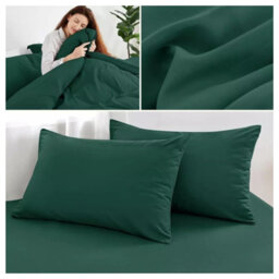 Ameha Plain Dyed Duvet Cover Complete Set With Matching Fitted Sheet & Pillowcase Microfiber Double Emerald Green - thumbnail 7