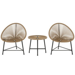 Outsunny Rattan Bistro Set With Acapulco Chairs And Glass Table, Natural - thumbnail 2