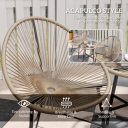 Outsunny Rattan Bistro Set With Acapulco Chairs And Glass Table, Natural - thumbnail 5