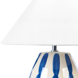 Beliani Handmade Ceramic Table Lamp 41Cm - Matt Geometric Base With Beige/blue/white Linen-Lined Cone Shade - thumbnail 4