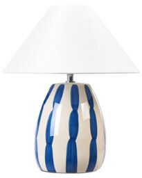 Beliani Handmade Ceramic Table Lamp 41Cm - Matt Geometric Base With Beige/blue/white Linen-Lined Cone Shade - thumbnail 2
