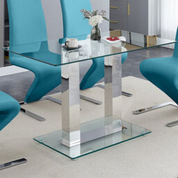 Furniture In Fashion Jet Small Clear Glass Dining Table With 4 Ravenna Teal Chairs - thumbnail 2