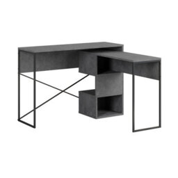 Decortie Modern Badau L-Shaped Computer Desk Retro Grey Black Metal Legs 3 Adjustable Storage Shelf Extra Pc Table 110Cm(W) Office - thumbnail 2