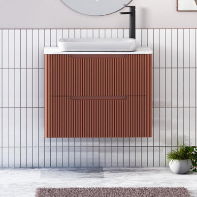 Royal Bathrooms Avenza 600mm Terracotta Clay Wall Hung Bathroom Countertop Vanity Unit 2 Drawer With Qubix Basin - image 1