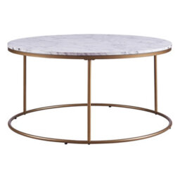 Teamson Home Large Round Marble Coffee Table For Living Room, Bedroom Or Lounge - White/brass - 91.4 X 91.4 X 45.7 (Cm) - thumbnail 2