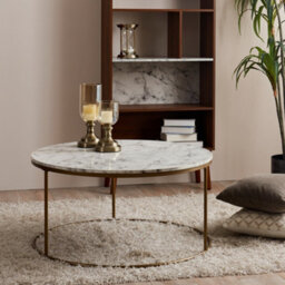 Teamson Home Large Round Marble Coffee Table For Living Room, Bedroom Or Lounge - White/brass - 91.4 X 91.4 X 45.7 (Cm)