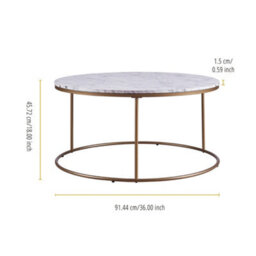 Teamson Home Large Round Marble Coffee Table For Living Room, Bedroom Or Lounge - White/brass - 91.4 X 91.4 X 45.7 (Cm) - thumbnail 3