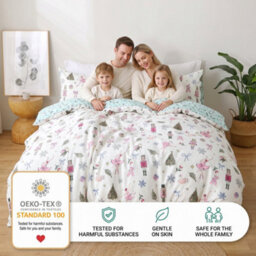 Lazzaro Christmas Double Duvet Cover Set, Reversible Girl & Ribbon Print Bedding With Zipper Closure & Corner Ties - thumbnail 4