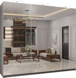 M N Furniture Ltd Wardrobe With Led Light Modern 2 Or 3 Full Length Sliding Door - Bedroom Cabinet With Drawers 150Cm,200Cm,250Cm (Grey,250Cm) - thumbnail 2