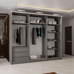 M N Furniture Ltd Wardrobe With Led Light Modern 2 Or 3 Full Length Sliding Door - Bedroom Cabinet With Drawers 150Cm,200Cm,250Cm (Grey,250Cm) - thumbnail 4