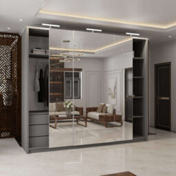 M N Furniture Ltd Wardrobe With Led Light Modern 2 Or 3 Full Length Sliding Door - Bedroom Cabinet With Drawers 150Cm,200Cm,250Cm (Grey,250Cm) - thumbnail 3