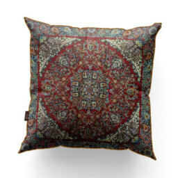 Faam Premium Termeh Cushion, Red Floral Design, Woven Viscose Silk, Soft And Breathable