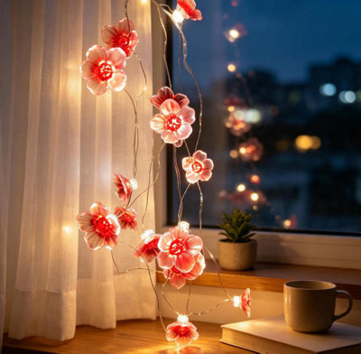 Amorly 3M Cherry Blossom Flower String Lights, 30 Leds Battery Operated Floral Fairy Lights, Indoor Outdoor Decorative Lights - image 1