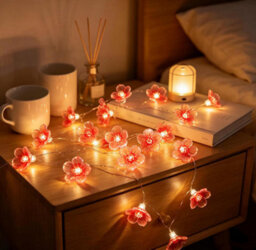 Amorly 3M Cherry Blossom Flower String Lights, 30 Leds Battery Operated Floral Fairy Lights, Indoor Outdoor Decorative Lights - thumbnail 5