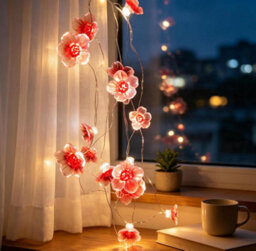 Amorly 3M Cherry Blossom Flower String Lights, 30 Leds Battery Operated Floral Fairy Lights, Indoor Outdoor Decorative Lights - thumbnail 1