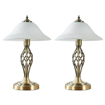 Valuelights Memphis 2 X Style Antique Brass Barley Twist Table Lamps With Frosted Alabaster Shades And Led Gls Light Bulbs - image 1