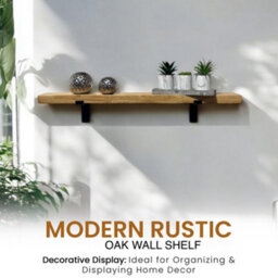 MKGT Oak Wall Shelf  Wall-Mounted, Rustic Kitchen Wooden Board With Down Brackets (130 Cm Long) - thumbnail 5