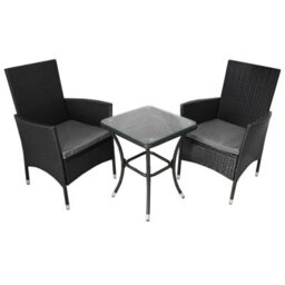 MonsterShop Rattan Bistro Set Furniture 3 Pcs Patio Weave Companion Chair Table Set  2 Seater Free Cover - thumbnail 3